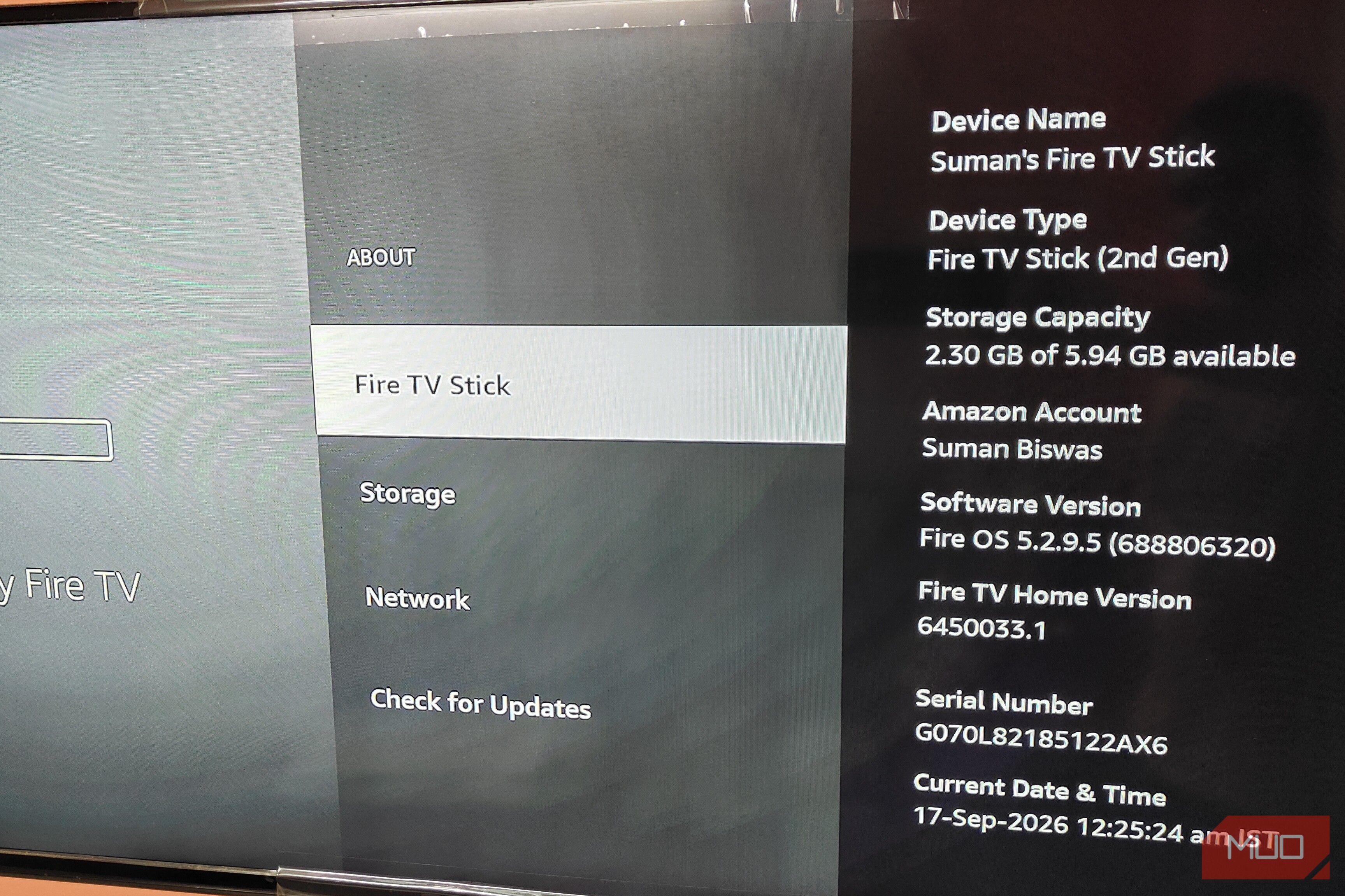 Страница настроек сети на Fire TV Stick