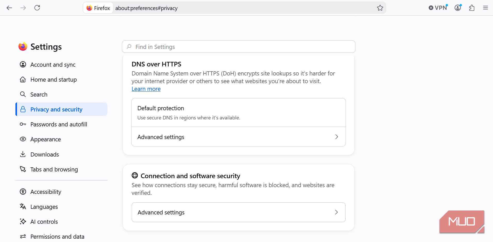 Настройки DNS-over-HTTPS в браузере Firefox