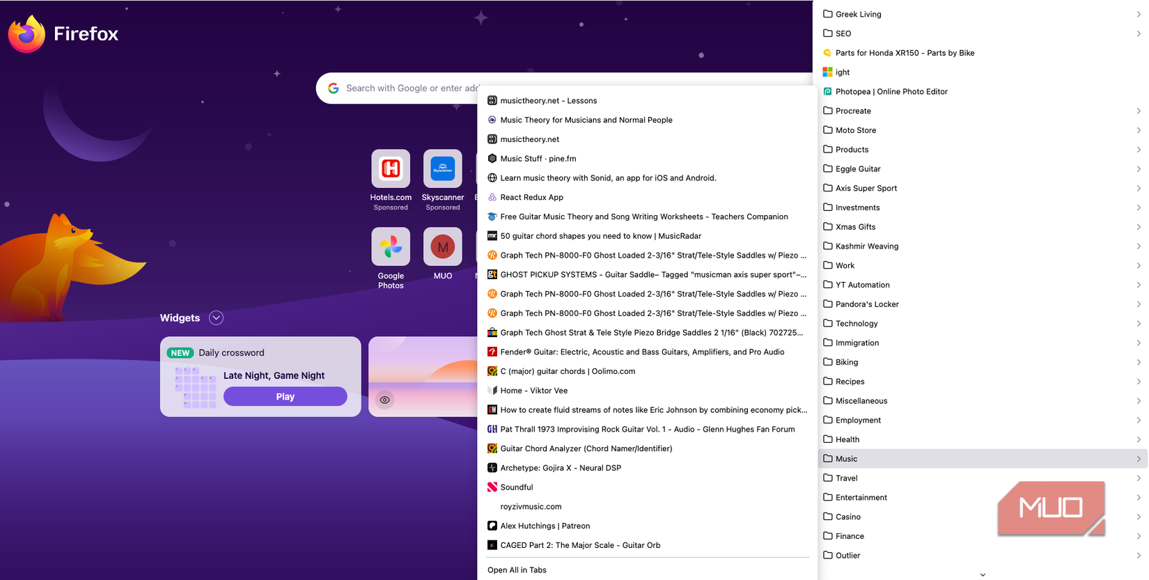 Firefox bookmarks imported from Chrome.