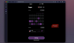 Foqos recreation home screen mid-session, showing an outlined purple Stop button