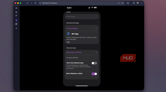 Foqos recreation showing the New Profile form scrolled to Block Websites in Safari