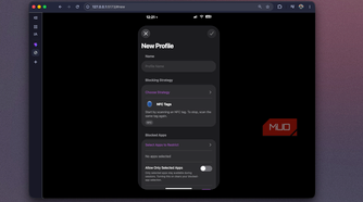 Foqos recreation showing the New Profile form with Allow Only Selected Apps off