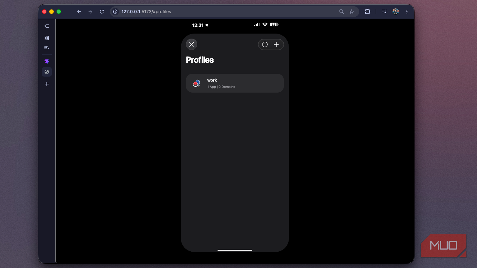 Foqos recreation showing the Profiles screen with a single work profile listed