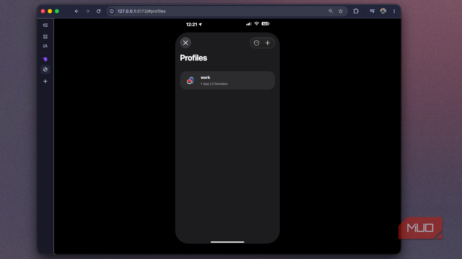 Foqos recreation showing the Profiles screen with a single work profile listed