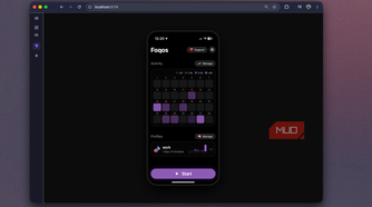 Foqos web recreation in Chrome showing the home screen heatmap and purple Start button