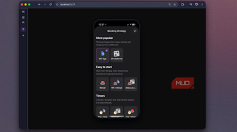 Foqos web recreation showing the Blocking Strategy picker with NFC Tags selected