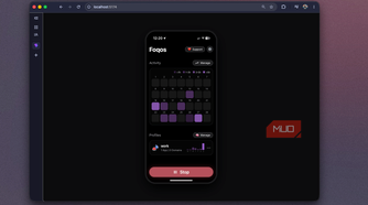 Foqos web recreation with the session running, the home screen button switched to red Stop