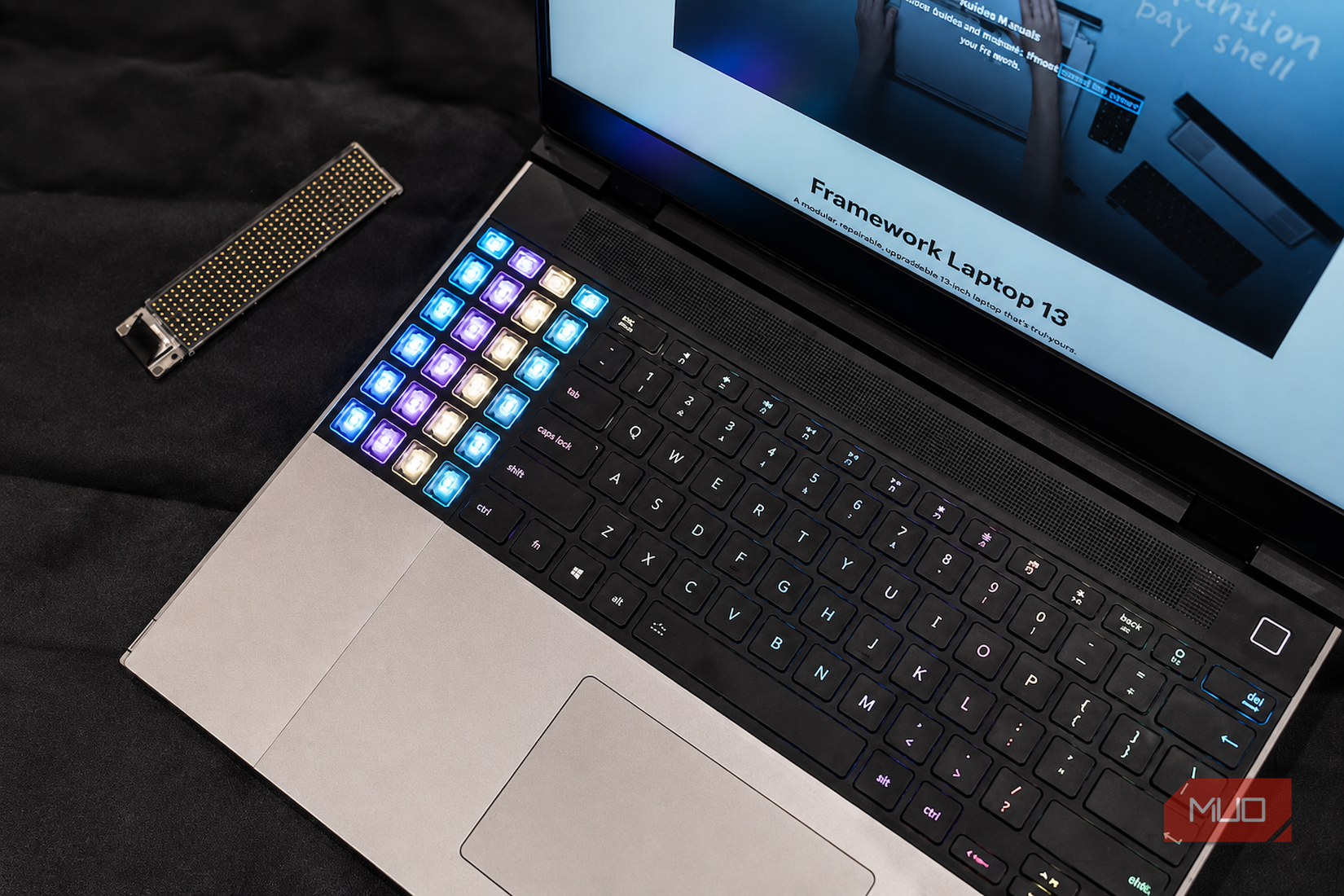 Framework laptop keyboard with custom illuminated keys