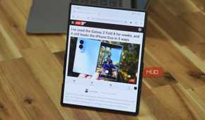 The Samsung Galaxy Z Fold 8 with MagSafe case on a table.