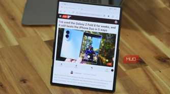 The Samsung Galaxy Z Fold 8 with MagSafe case on a table.