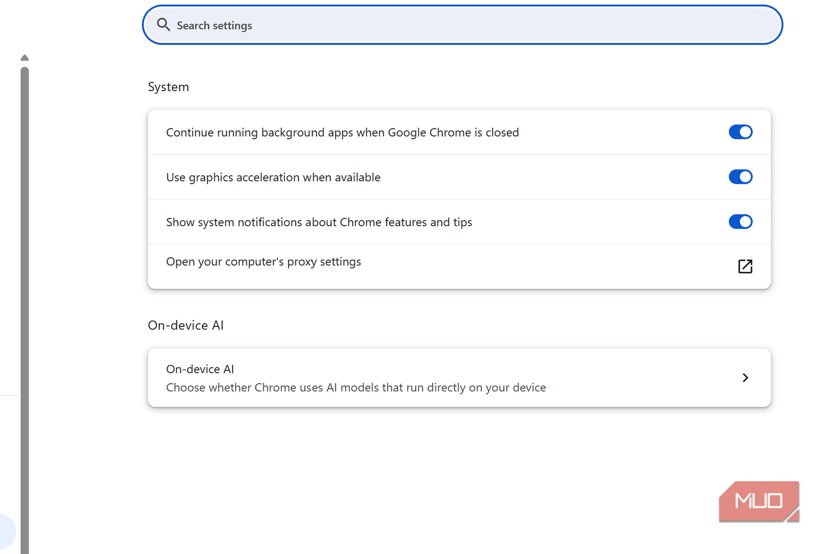chrome system settings
