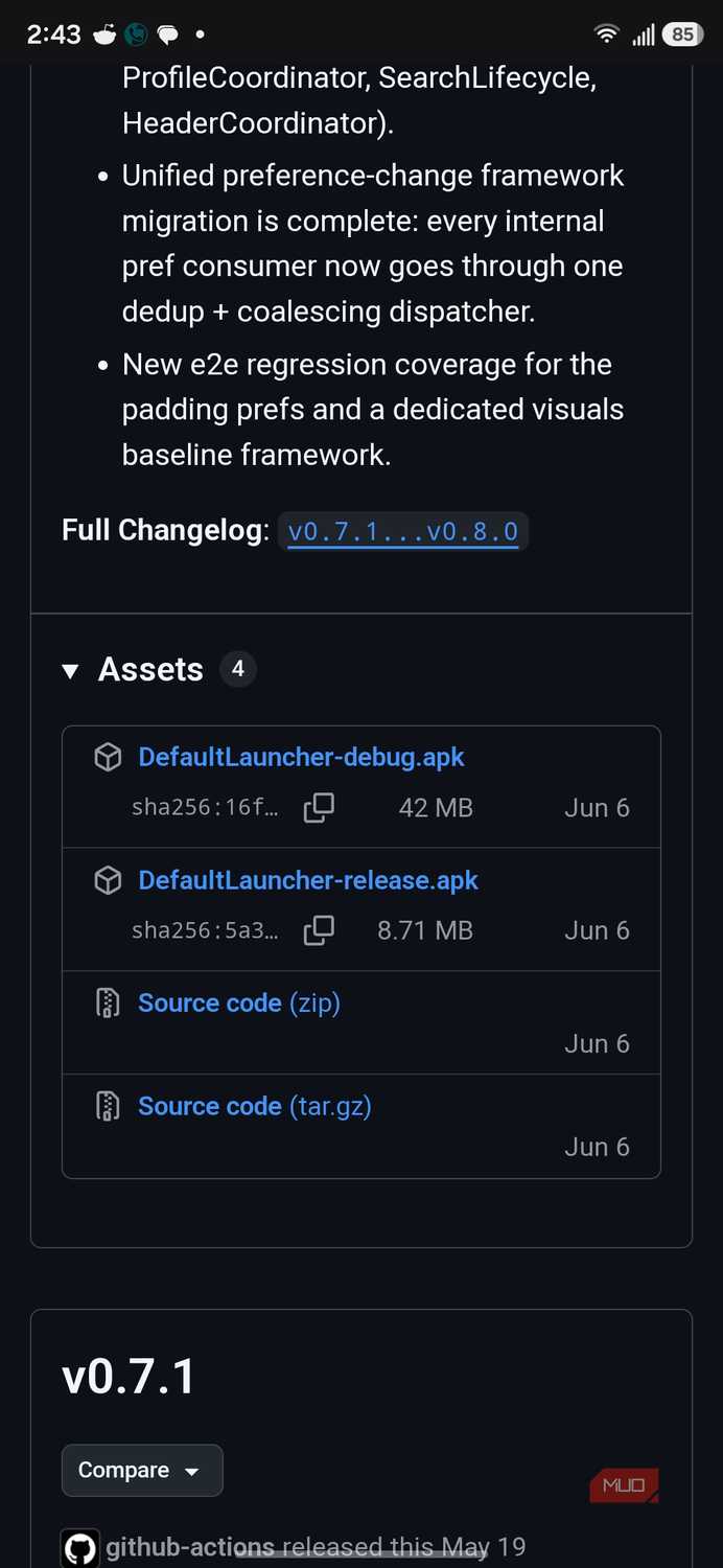 GitHub v0.8.0 release APKs