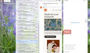 Gmail with both panels open and Gemini visible on the right, squeezing an Etsy newsletter into a narrow reading area