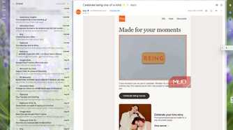 Gmail with both side panels hidden, showing an Etsy newsletter across a wider reading area with more room for the email content