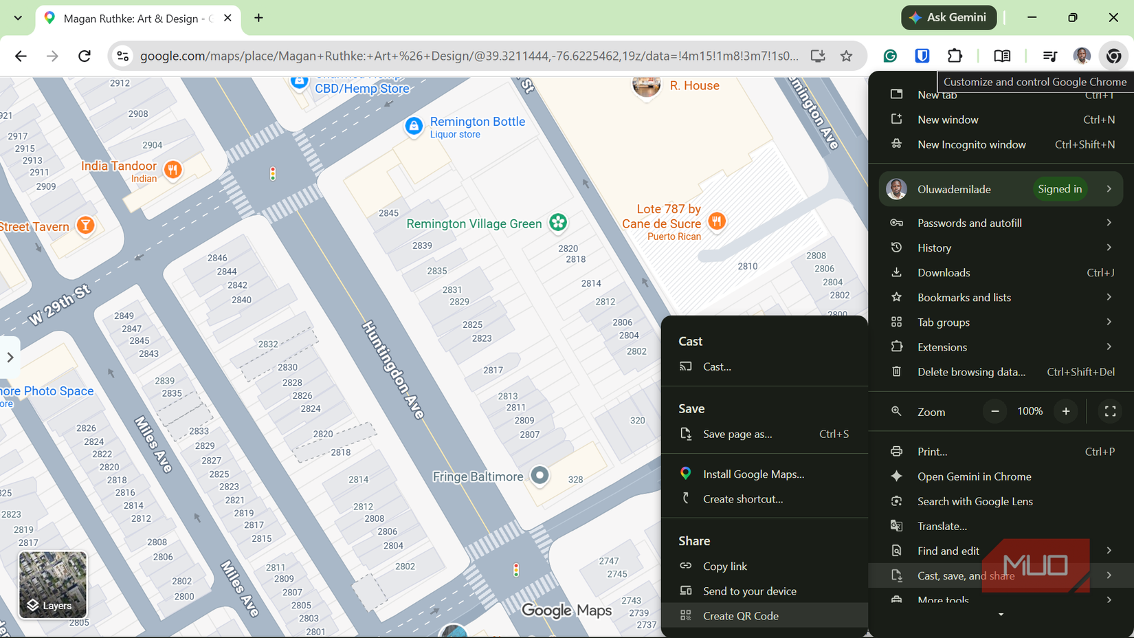 Google Maps open in web browser with menu