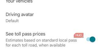 google maps trip options settings screen with toggles