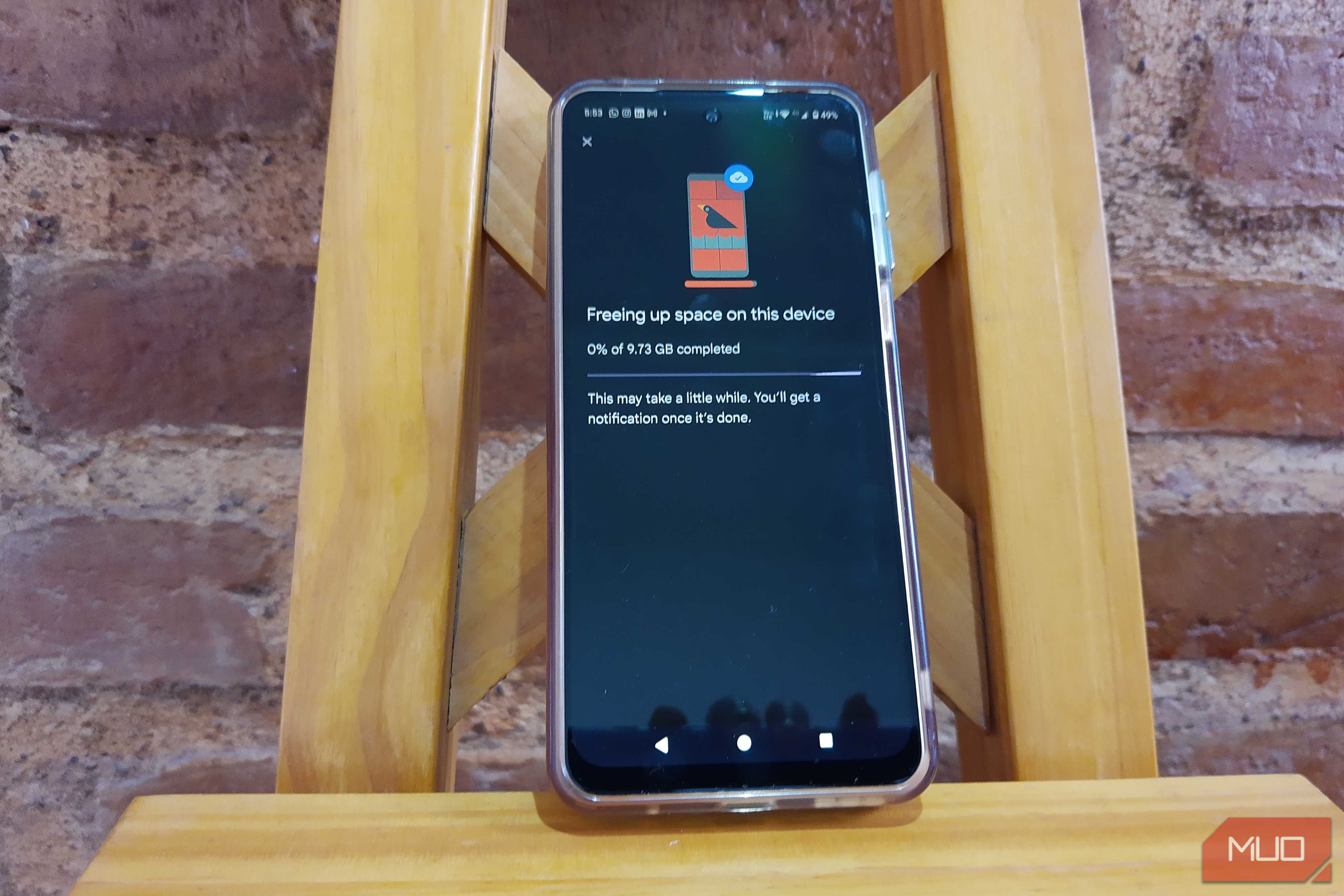 Android phone showing Google Photoso freeing up 9.73 GB of storage space