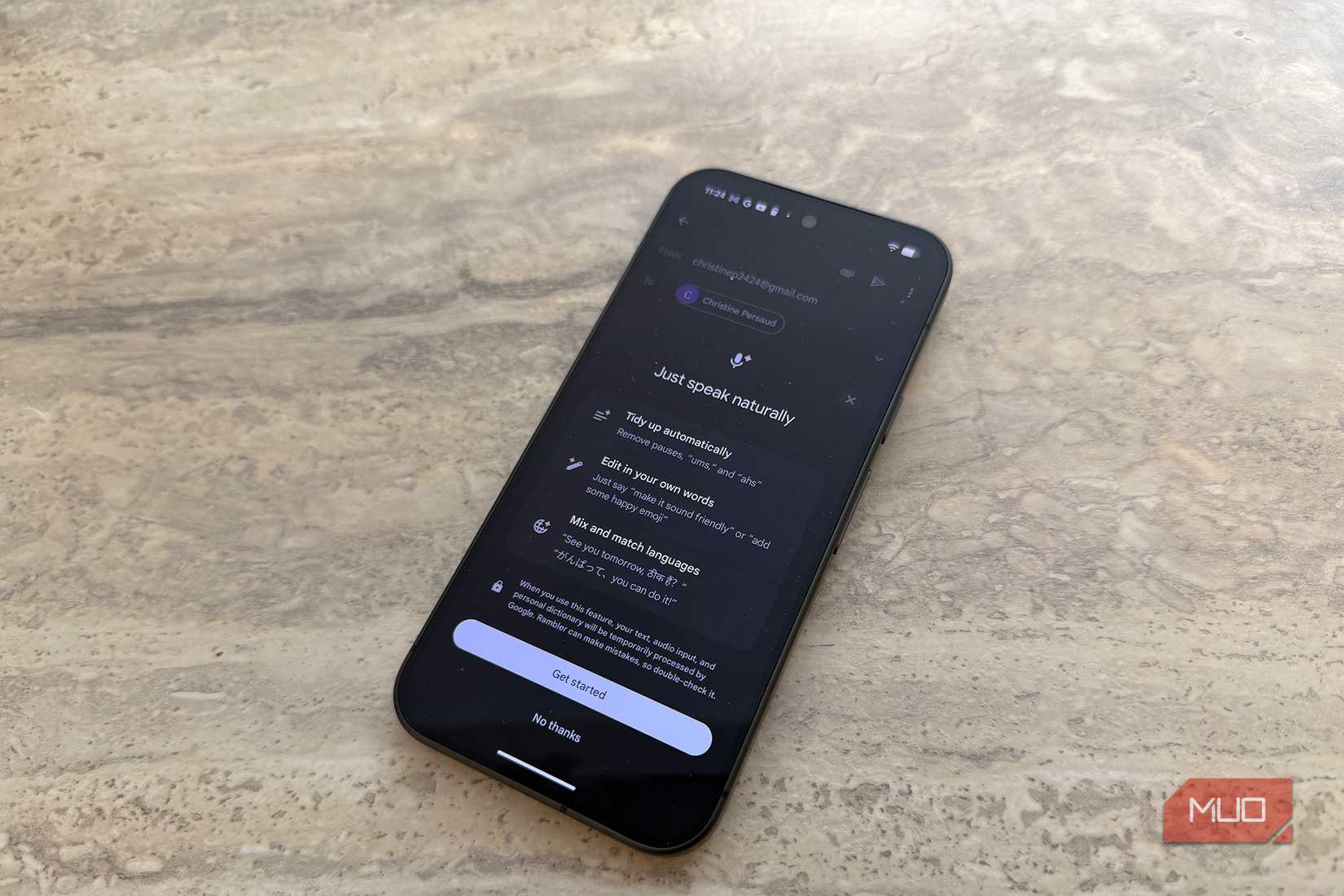 A Google Pixel 11 Pro showing the Rambler start screen.