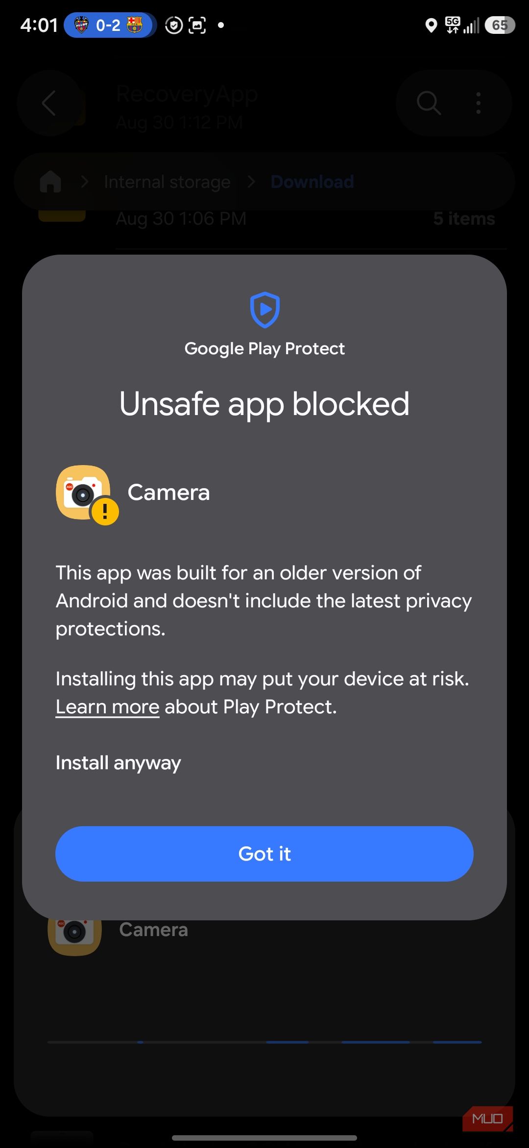 Google Play Protect unsafe app blocked warning