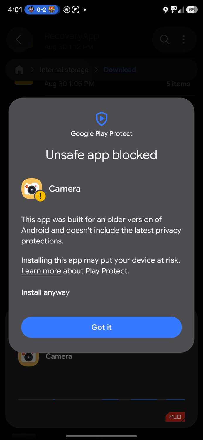 Google Play Protect unsafe app blocked warning