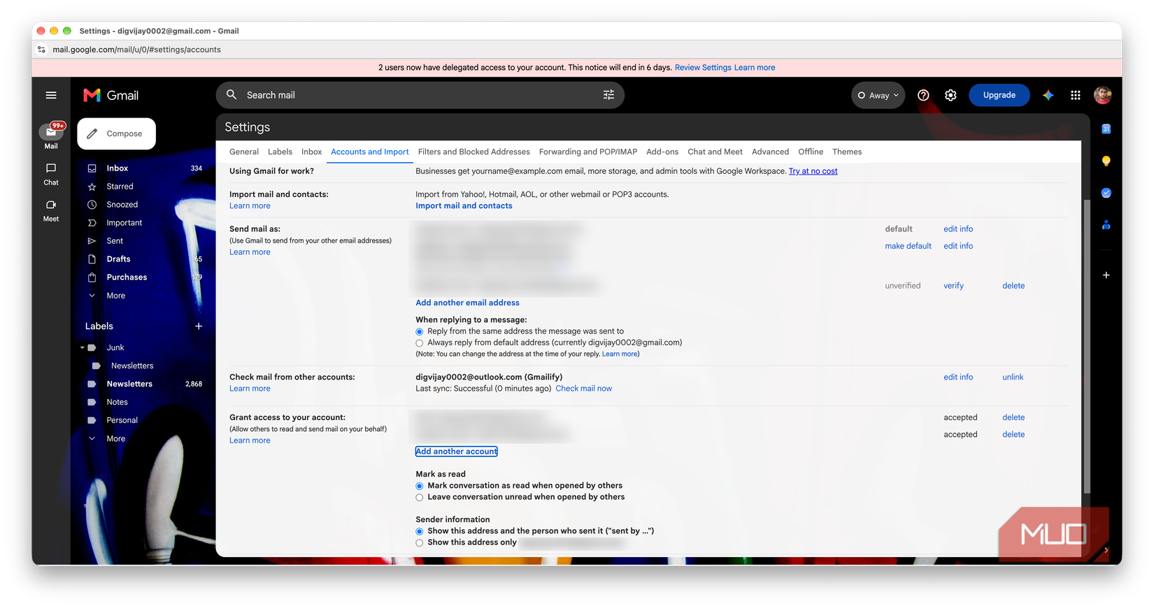 Grant access to your account settings section