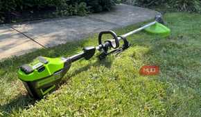 A Greenworks 80V string trimmer sitting