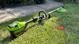 A Greenworks 80V string trimmer sitting