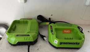 Two battery chargers for Greenworks 80v batteries