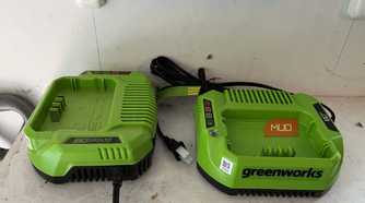 Two battery chargers for Greenworks 80v batteries