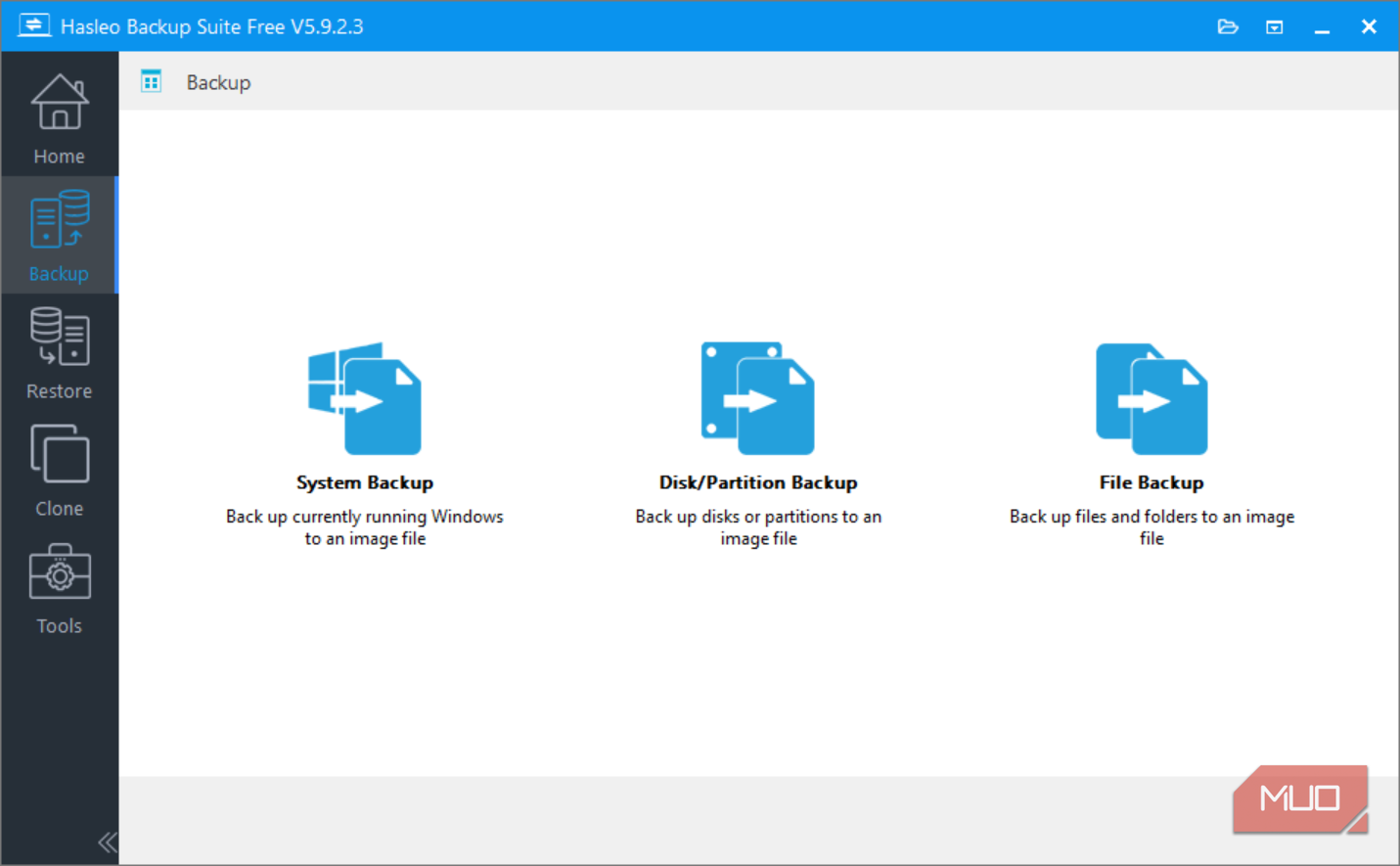 Hasleo system backuo menu