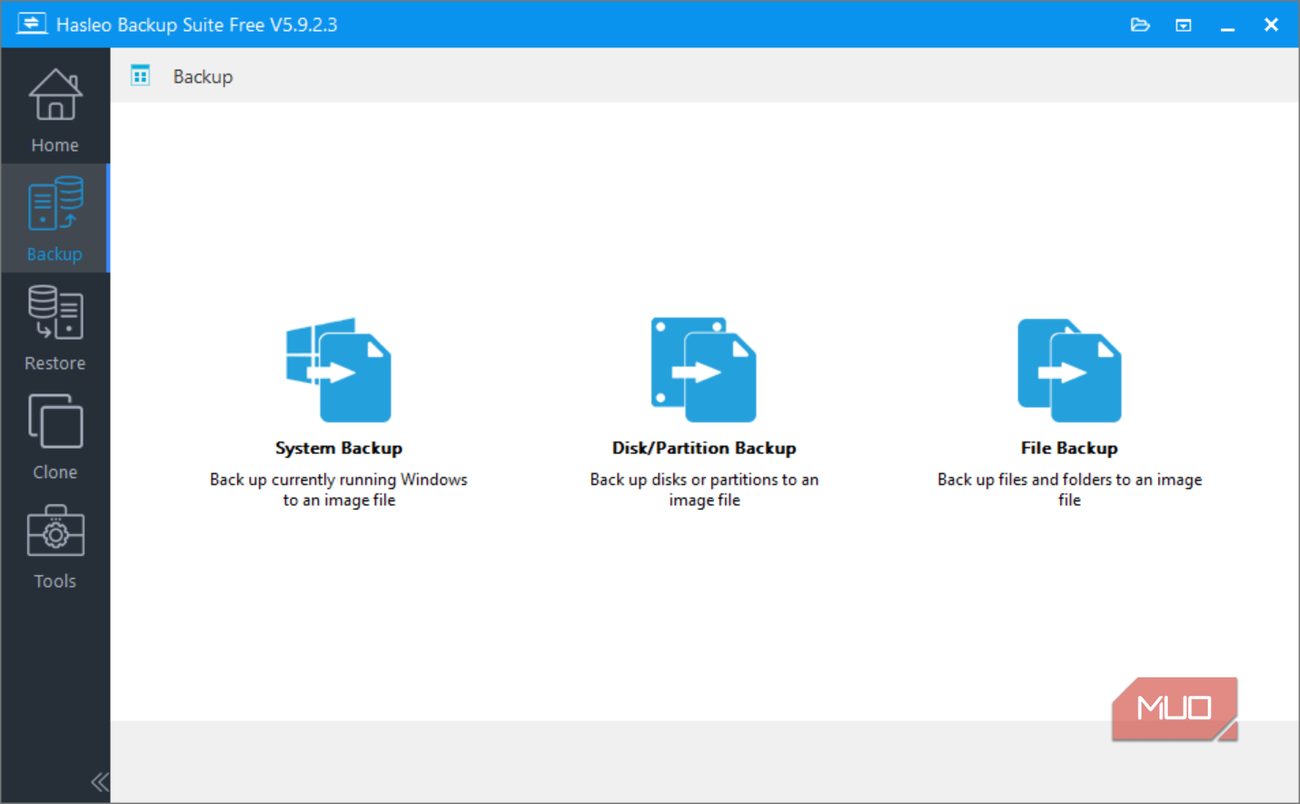 Hasleo system backuo menu