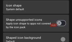 Home screen icon customization settings menu