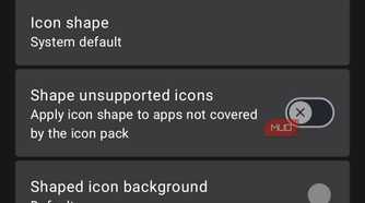 Home screen icon customization settings menu