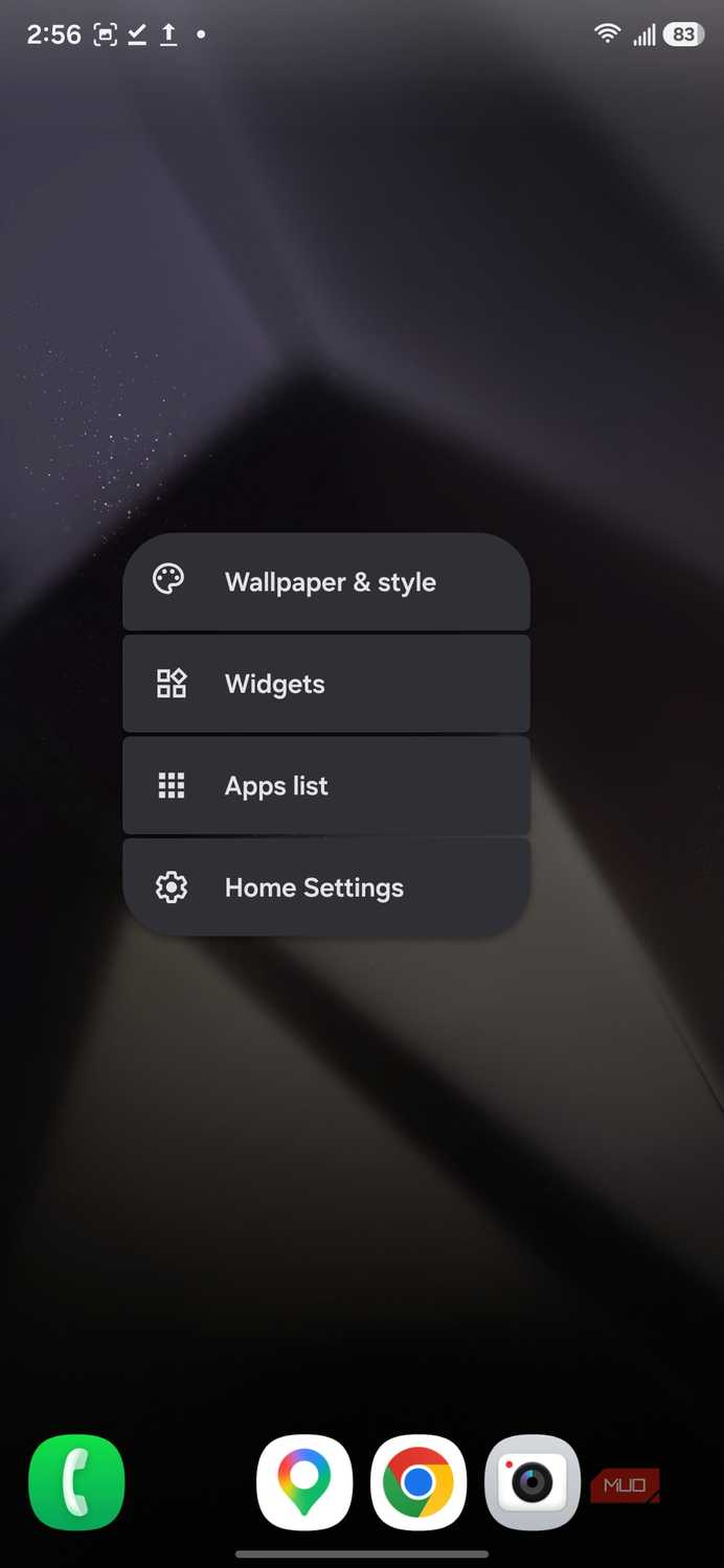 Home-screen long-press menu