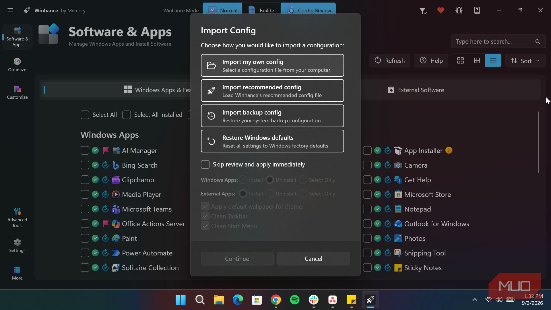 Import config in Winhance