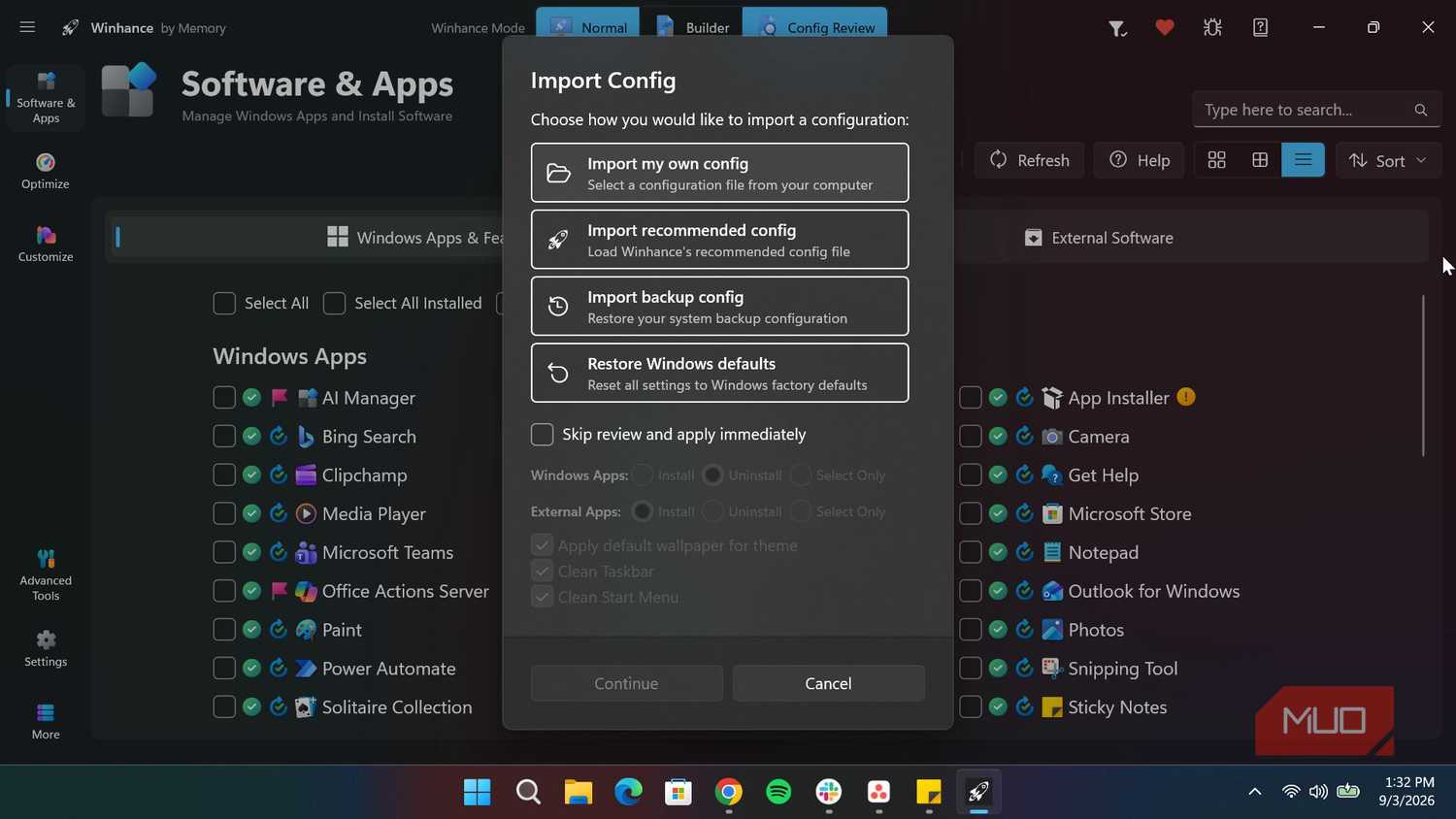 Import config in Winhance