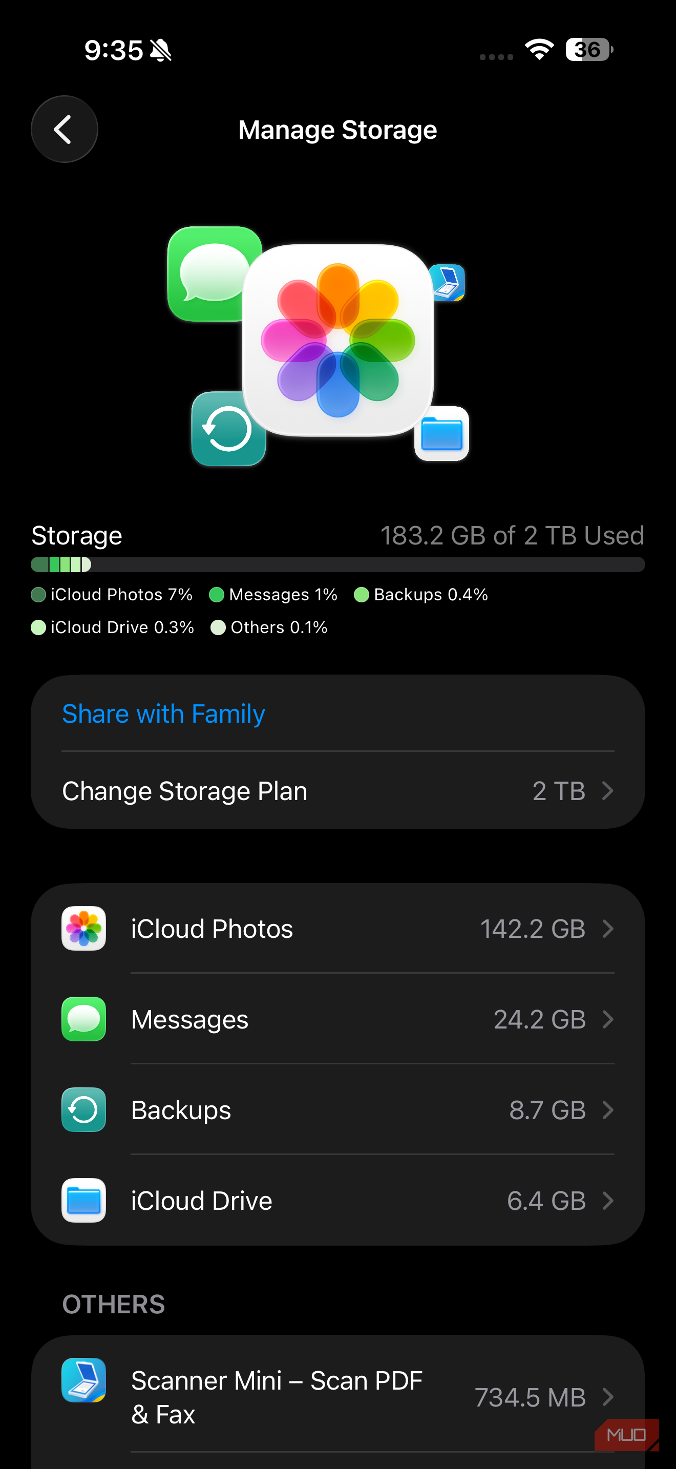 iOS iCloud manage storage menu