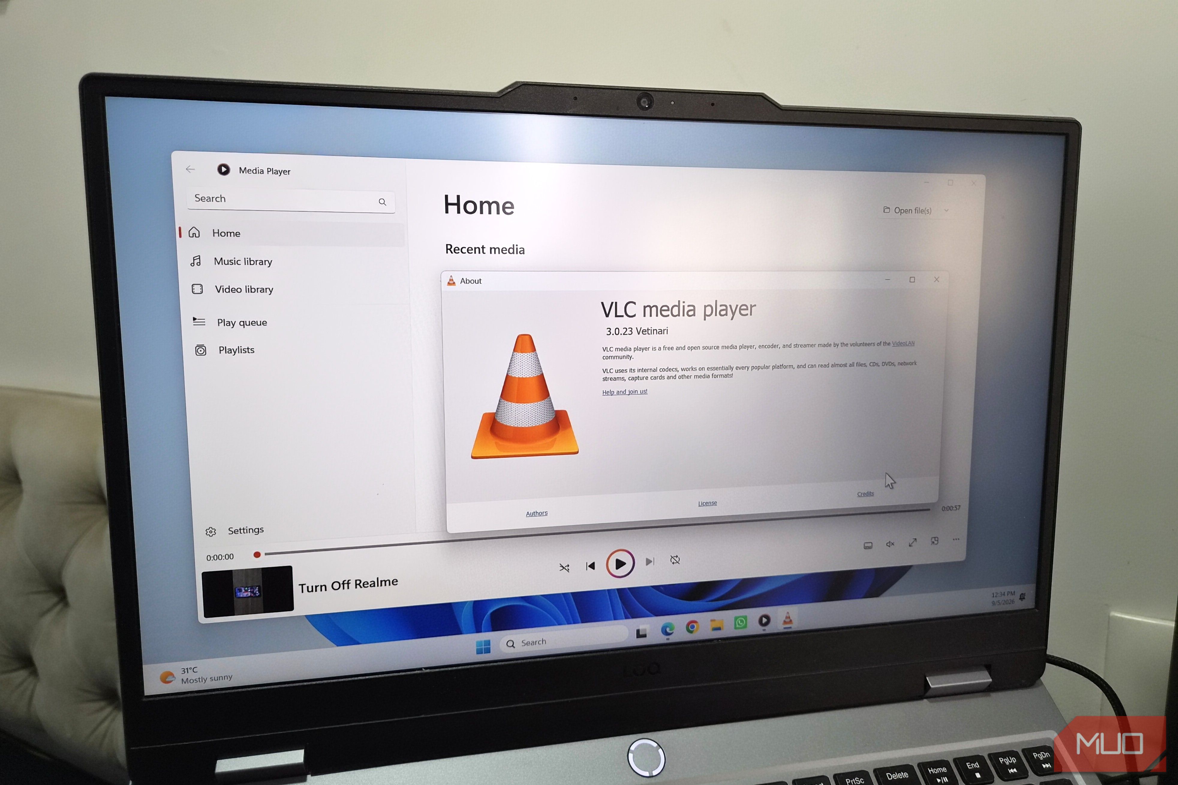 Laptop showing Media Player and VLC