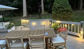 Govee lights and a table on a deck
