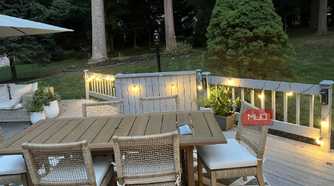 Govee lights and a table on a deck