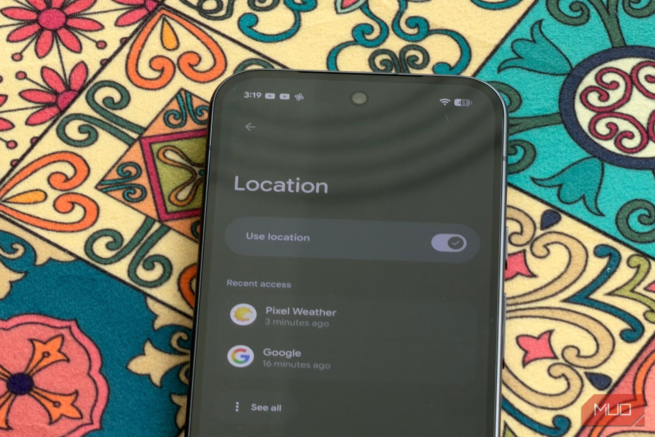 Location services page on Google Pixel 11
