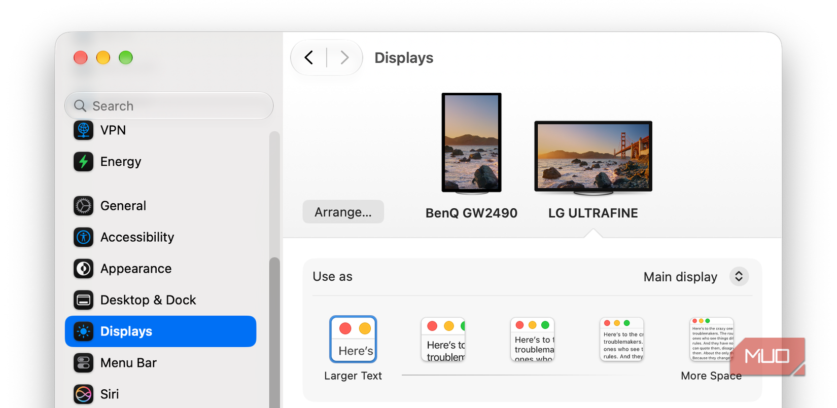 macOS display scaling with Larger Text selected