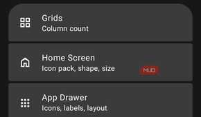 Main Default Launcher settings page