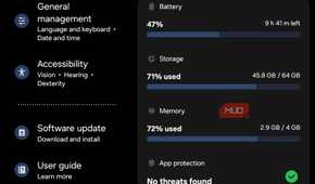 memrory and available space in device care Tab A11.