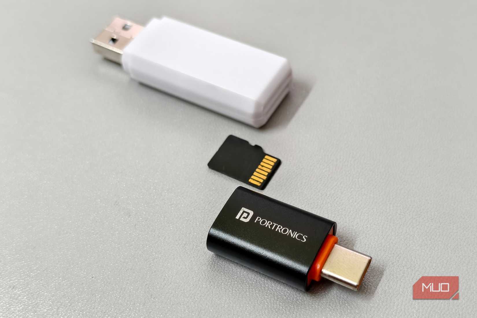 MicroSD card with USB card reader and USB-C OTG adapter