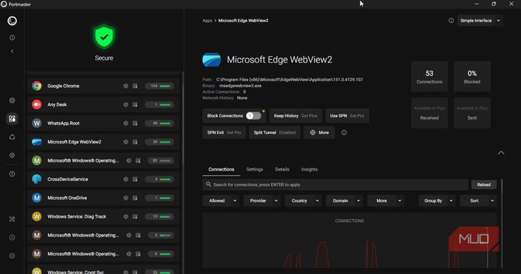 Microsoft Edge Webview2 on Portmaster