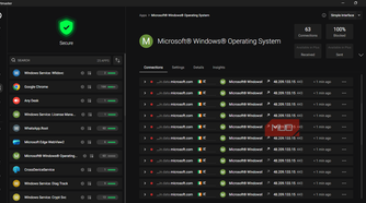 Microsoft Operarting System network connections log on Portmaster.