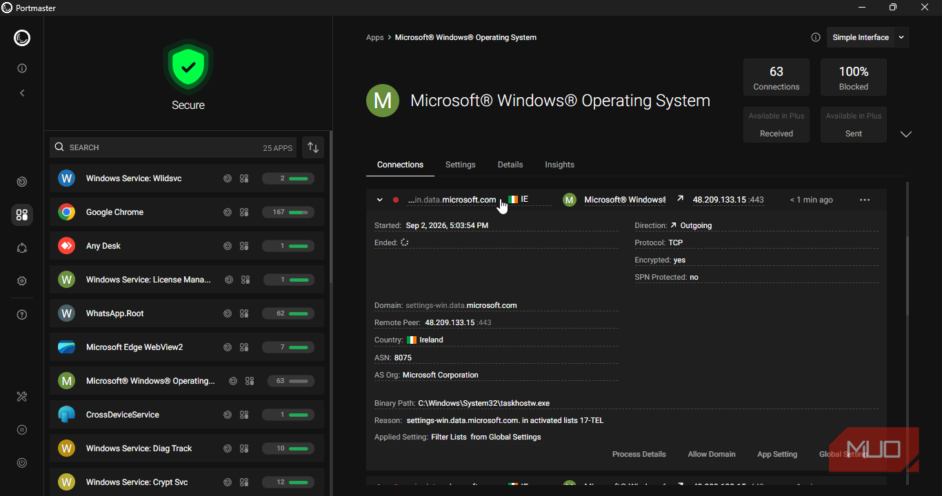 Microsoft Operating System ...in.data.microsoft.com blocked connection on Portmaster.