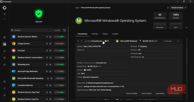 Microsoft Operating System ...in.data.microsoft.com blocked connection on Portmaster.