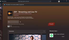 Microsoft Store showing ZDF streaming app unavailable